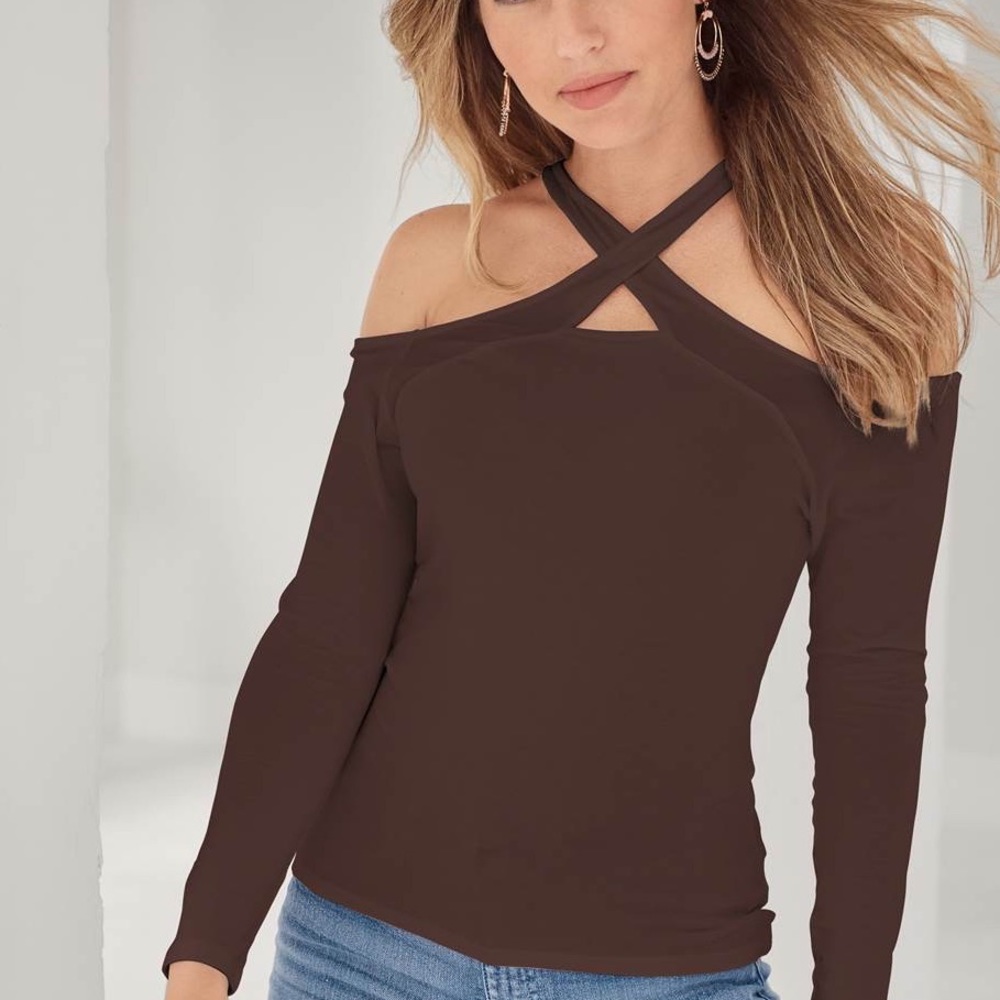 Crisscross Neck Top two color Brown sizes S M L XL